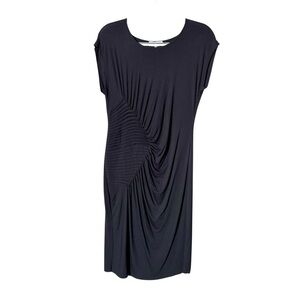 Calvin Klein Black Ruched Dress Medium LBD Jersey Knit Cocktail Bodycon Timeless